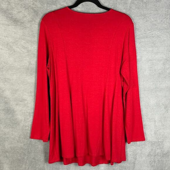 J Jill Top Womens Medium Red Tunic Long Sleeve Stretch Minimalist Comfort Career - Picture 5 of 12